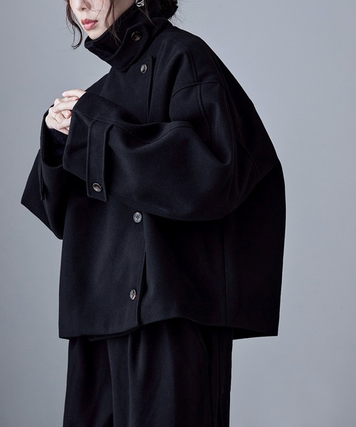 etoll.（エトル）の「3wayスタンドカラーショートコート（ステンカラーコート・レディース・ブラック/ベージュ/チャコール/ブラウン/アイボリー・M/L）」の2枚目の写真