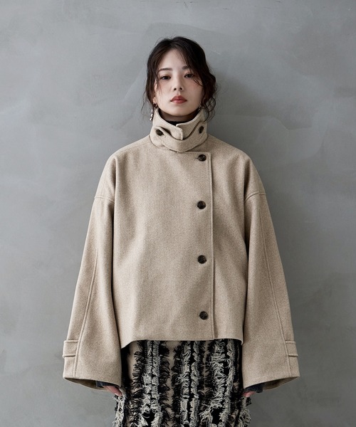 etoll.（エトル）の「3wayスタンドカラーショートコート（ステンカラーコート・レディース・ブラック/ベージュ/チャコール/ブラウン/アイボリー・M/L）」の8枚目の写真