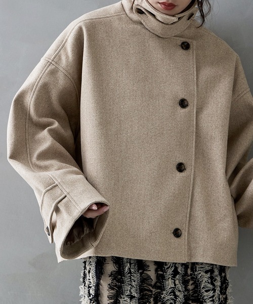 etoll.（エトル）の「3wayスタンドカラーショートコート（ステンカラーコート・レディース・ブラック/ベージュ/チャコール/ブラウン/アイボリー・M/L）」の12枚目の写真