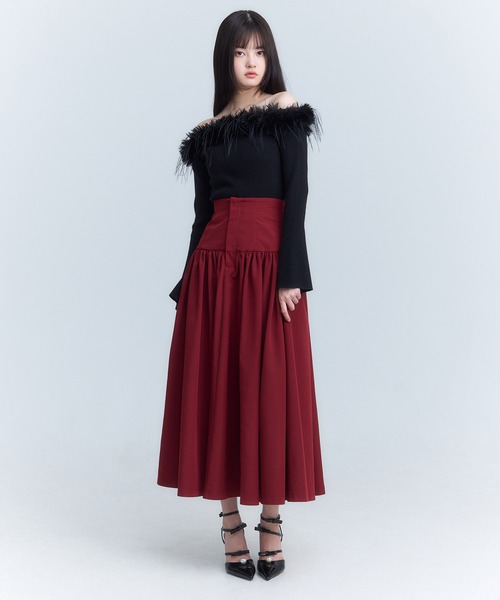EIMY ISTOIRE（エイミーイストワール）の「グログランギャザーフレアスカート（スカート・レディース・レッド/アイボリー/ブラック・S/M）」の3枚目の写真