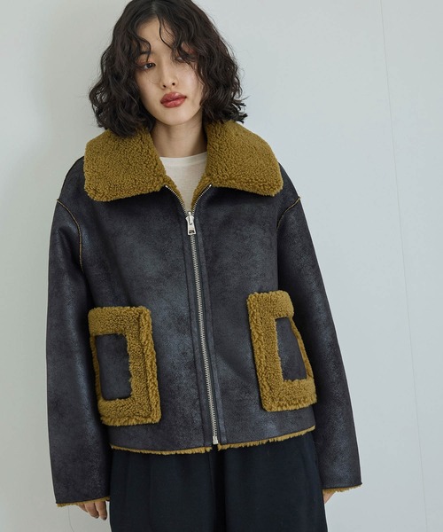 jakke（ジャッキー）の「【Jakke(ジャッキー)】VERA SHEARLING AVIATOR（ブルゾン・レディース・ブラック/キャメル・S）」の2枚目の写真