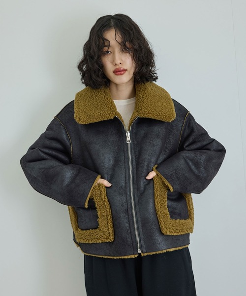 jakke（ジャッキー）の「【Jakke(ジャッキー)】VERA SHEARLING AVIATOR（ブルゾン・レディース・ブラック/キャメル・S）」の5枚目の写真