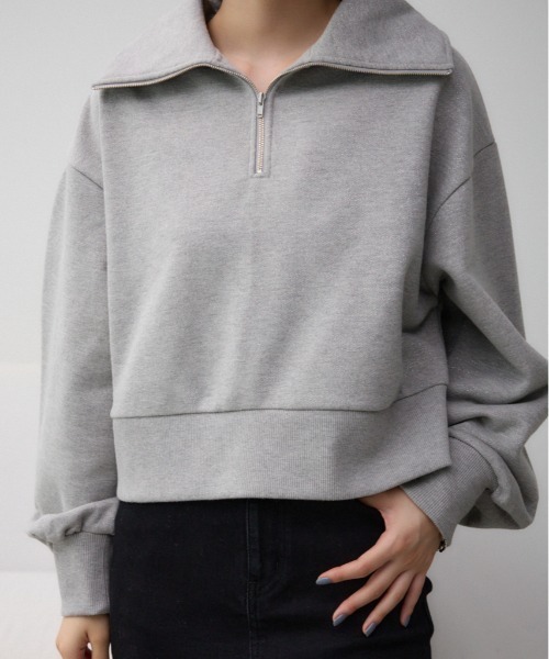 セール】ラメウラケハーフジップトップス（スウェット）｜AZUL BY