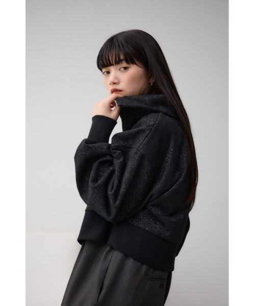 AZUL by moussy(アズールバイマウジー)の「ラメウラケハーフジップトップス(スウェット・レディース・アイボリー/ブラック/杢グレー・FREE)」の5枚目の写真