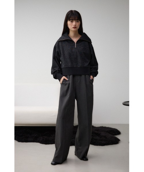 AZUL by moussy(アズールバイマウジー)の「ラメウラケハーフジップトップス(スウェット・レディース・アイボリー/ブラック/杢グレー・FREE)」の6枚目の写真