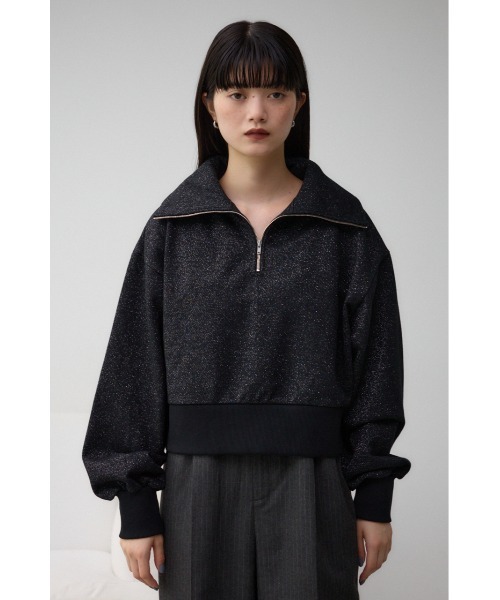 AZUL by moussy(アズールバイマウジー)の「ラメウラケハーフジップトップス(スウェット・レディース・アイボリー/ブラック/杢グレー・FREE)」の7枚目の写真