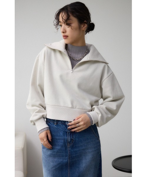 AZUL by moussy(アズールバイマウジー)の「ラメウラケハーフジップトップス(スウェット・レディース・アイボリー/ブラック/杢グレー・FREE)」の16枚目の写真