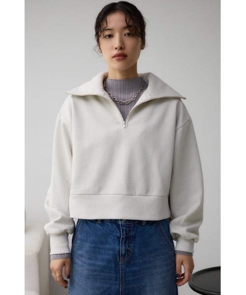 AZUL by moussy(アズールバイマウジー)の「ラメウラケハーフジップトップス(スウェット・レディース・アイボリー/ブラック/杢グレー・FREE)」の18枚目の写真