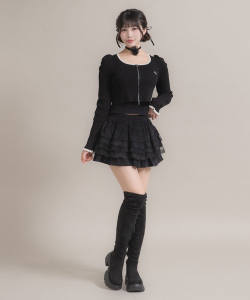 DearMyLoveRose(ディアマイラブローズ)の「配色ダブルジップリブニットトップス(ニット/セーター・レディース・ベビーピンク/ブラック/グレー/オフホワイト/モカ・M-L/L~LL/LL~3L)」の13枚目の写真