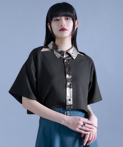 UNITED ARROWS ミニマル フリル ポロニット　黒 ミニマル フリル ポロニット