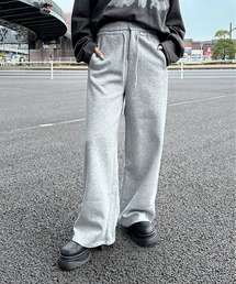 【LVEU.】スウェットワイドパンツ / ボトムス スウェット パンツ ストレッチ ワイド ルーズ イージーパンツ シンプル ストリート モード ノームコア ブラック グレー