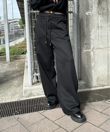 【LVEU.】スウェットワイドパンツ / ボトムス スウェット パンツ ストレッチ ワイド ルーズ イージーパンツ シンプル ストリート モード ノームコア ブラック グレー