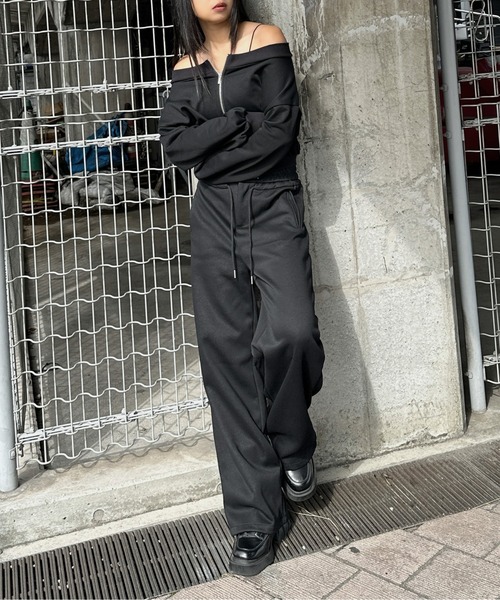 LVEU.(ラブユ.)の「【LVEU.】スウェットワイドパンツ / ボトムス スウェット パンツ ストレッチ ワイド ルーズ イージーパンツ シンプル ストリート モード ノームコア ブラック グレー(スウェットパンツ・レディース・ブラック/グレー・FREE)」の4枚目の写真