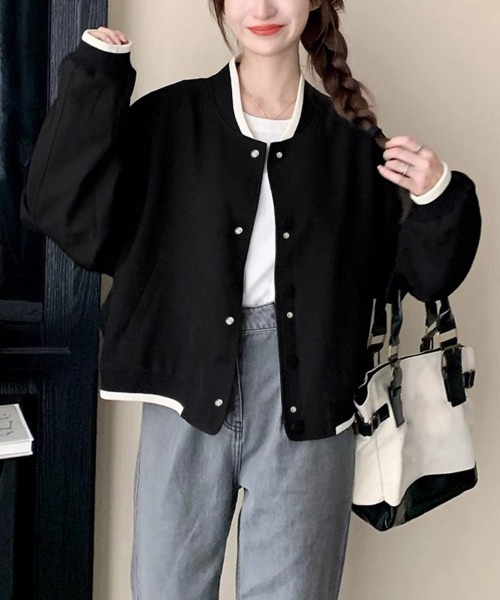 Miniministore(ミニミニストア)の「ライトクロップドブルゾンレディース韓国風(ブルゾン・レディース・アイボリー/ブラック/ピンク・FREE)」の4枚目の写真