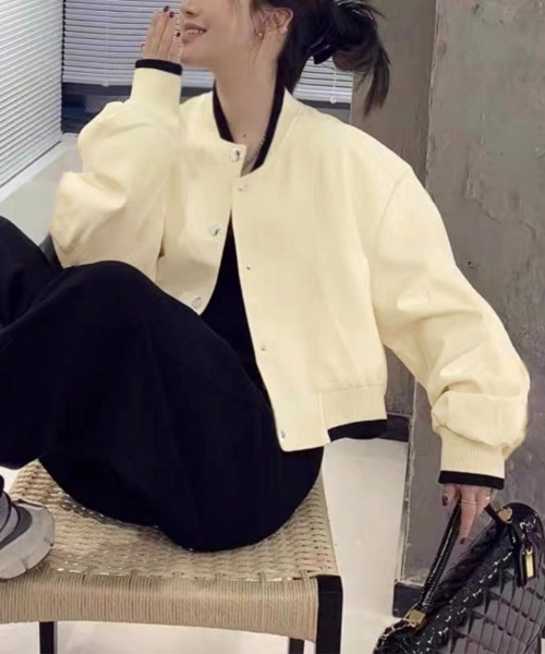 Miniministore(ミニミニストア)の「ライトクロップドブルゾンレディース韓国風(ブルゾン・レディース・アイボリー/ブラック/ピンク・FREE)」の10枚目の写真