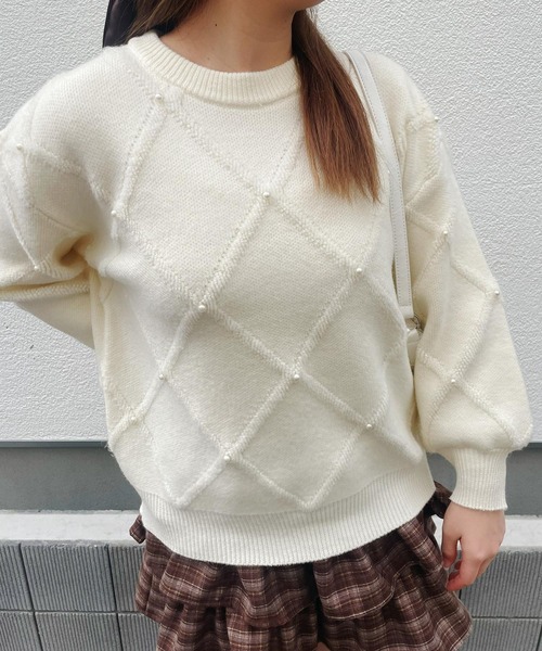frunco(フランコ)の「【ZOZO限定】キルティング風パール付きニット(ニット/セーター・レディース・ホワイト/ピンク/レッド・FREE)」の13枚目の写真