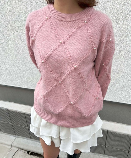 セール】【ZOZO限定】キルティング風パール付きニット（ニット