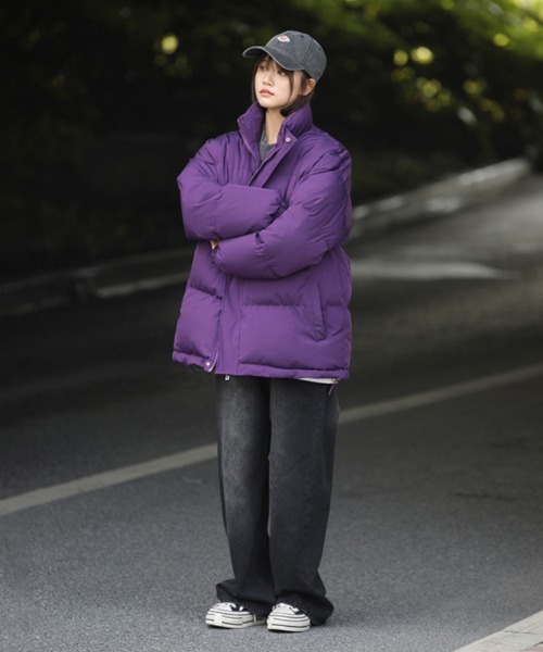 セール】オーバーサイズ スタンドカラー エコダウンジャケット（ダウン