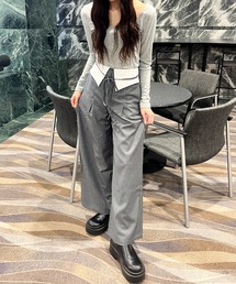 :SOLA ウエスト折り返しストライプパンツ