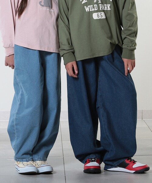 SHOO・LA・RUE（シューラルー）の「【100-150cm/洗える/男女兼用】穿くだけで旬な着こなしに アソートカーブパンツ（その他パンツ・キッズ・キャメル/サックスブルー系5/ブルー系その他7/ブラック/ライトベージュ・10/11/12/13/14/15 ）」の6枚目の写真