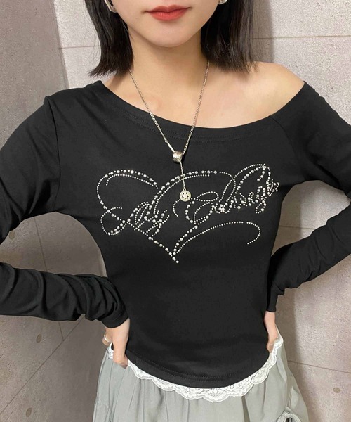 NANEA(ナネア)の「ラインストーンロゴワンショルダートップス(Tシャツ/カットソー・レディース・ブラック/ベージュ・SMALL/MEDIUM/LARGE)」の8枚目の写真