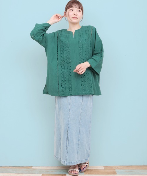 チチカカ（チチカカ）の「Rico カットワーク刺繍プルオーバー（シャツ/ブラウス・レディース・ナチュラル/ボルドー/グリーン・FREE）」の6枚目の写真