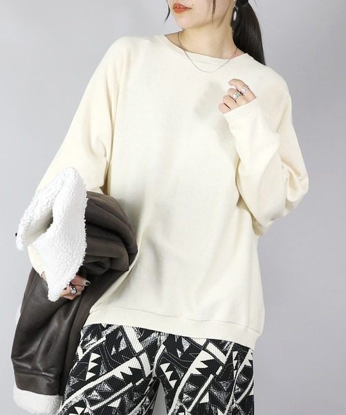 and it_(アンドイット)の「ドルマンスリーブコットンニット(ニット/セーター・レディース・モカ/杢グレー/ブルー/アイボリー/ブラック・FREE)」の2枚目の写真