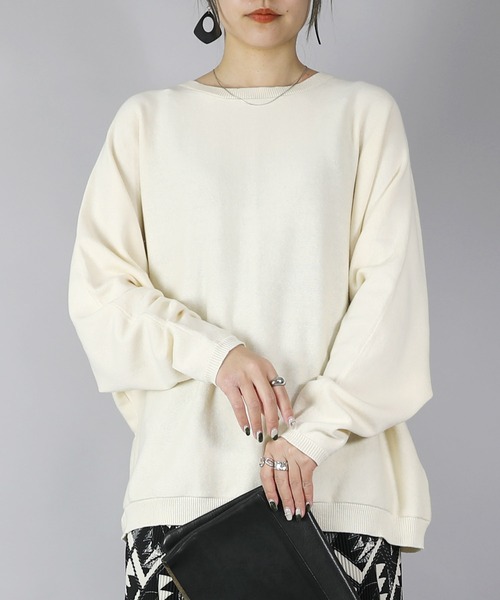 and it_(アンドイット)の「ドルマンスリーブコットンニット(ニット/セーター・レディース・モカ/杢グレー/ブルー/アイボリー/ブラック・FREE)」の6枚目の写真