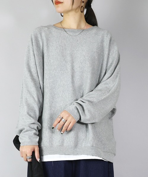 and it_(アンドイット)の「ドルマンスリーブコットンニット(ニット/セーター・レディース・モカ/杢グレー/ブルー/アイボリー/ブラック・FREE)」の17枚目の写真
