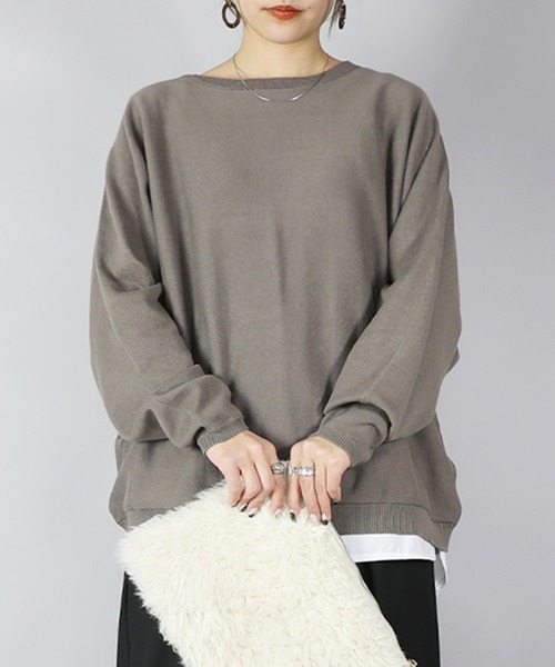 and it_(アンドイット)の「ドルマンスリーブコットンニット(ニット/セーター・レディース・モカ/杢グレー/ブルー/アイボリー/ブラック・FREE)」の18枚目の写真