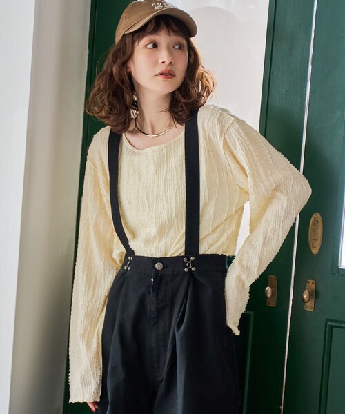 coen(コーエン)の「【再入荷・新色登場】ウェーブデザイン カットジャガード クルーネックTシャツ(Tシャツ/カットソー・レディース・オフホワイト/クリーム/ブラック/ライトブルー・M/L)」の4枚目の写真
