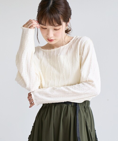 coen(コーエン)の「【再入荷・新色登場】ウェーブデザイン カットジャガード クルーネックTシャツ(Tシャツ/カットソー・レディース・オフホワイト/クリーム/ブラック/ライトブルー・M/L)」の16枚目の写真