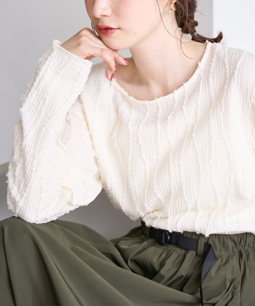 coen(コーエン)の「【再入荷・新色登場】ウェーブデザイン カットジャガード クルーネックTシャツ(Tシャツ/カットソー・レディース・オフホワイト/クリーム/ブラック/ライトブルー・M/L)」の17枚目の写真