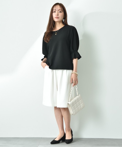 INTERPLANET（インタープラネット）の「フクレジャガード袖口タックデザインプルオーバー（Tシャツ/カットソー・レディース・オフホワイト/ブラック/ライトグレー・FREE）」の14枚目の写真