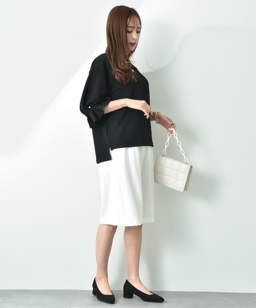 INTERPLANET（インタープラネット）の「フクレジャガード袖口タックデザインプルオーバー（Tシャツ/カットソー・レディース・オフホワイト/ブラック/ライトグレー・FREE）」の13枚目の写真