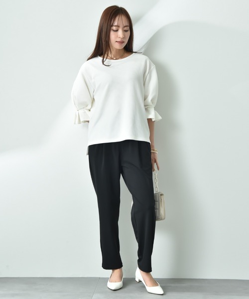 INTERPLANET（インタープラネット）の「フクレジャガード袖口タックデザインプルオーバー（Tシャツ/カットソー・レディース・オフホワイト/ブラック/ライトグレー・FREE）」の20枚目の写真