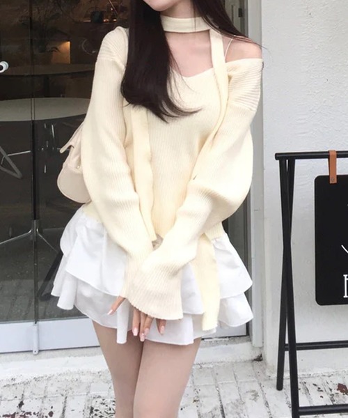 merrylatte(メリーラテ)の「タイ付きVネックニット(ニット/セーター・レディース・アイボリー・FREE)」の5枚目の写真