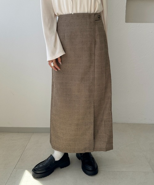 apres jour clair（アプレジュールクレア）の「【apres jour clair】ツイードナロースカート【Set up可能】（スカート・レディース・ベージュ/ブラウン系その他・X-LARGE/フリー）」の3枚目の写真