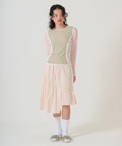 TINA:JOJUN(ティーナジョジュン)の「異素材パネルデザイン ロンT TINA:JOJUN(Tシャツ/カットソー・レディース・カーキ/ベビーピンク・M)」の6枚目の写真