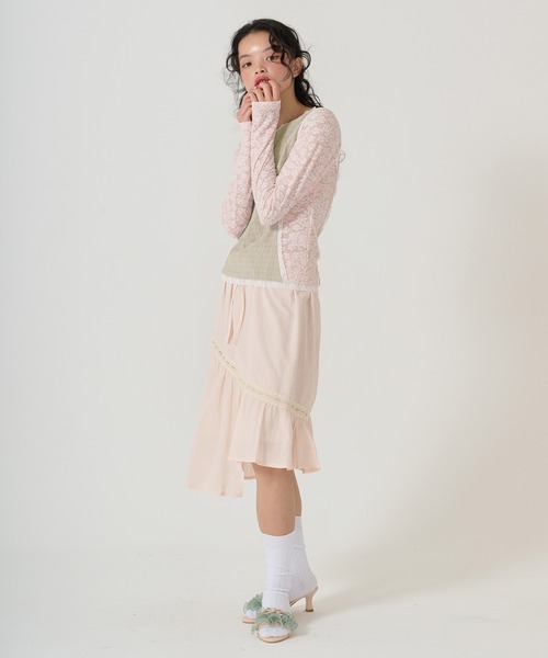 TINA:JOJUN(ティーナジョジュン)の「異素材パネルデザイン ロンT TINA:JOJUN(Tシャツ/カットソー・レディース・カーキ/ベビーピンク・M)」の7枚目の写真