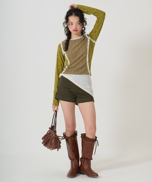 TINA:JOJUN(ティーナジョジュン)の「異素材パネルデザイン ロンT TINA:JOJUN(Tシャツ/カットソー・レディース・カーキ/ベビーピンク・M)」の12枚目の写真