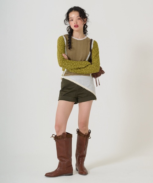 TINA:JOJUN(ティーナジョジュン)の「異素材パネルデザイン ロンT TINA:JOJUN(Tシャツ/カットソー・レディース・カーキ/ベビーピンク・M)」の13枚目の写真