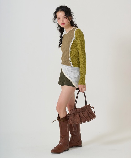 TINA:JOJUN(ティーナジョジュン)の「異素材パネルデザイン ロンT TINA:JOJUN(Tシャツ/カットソー・レディース・カーキ/ベビーピンク・M)」の14枚目の写真