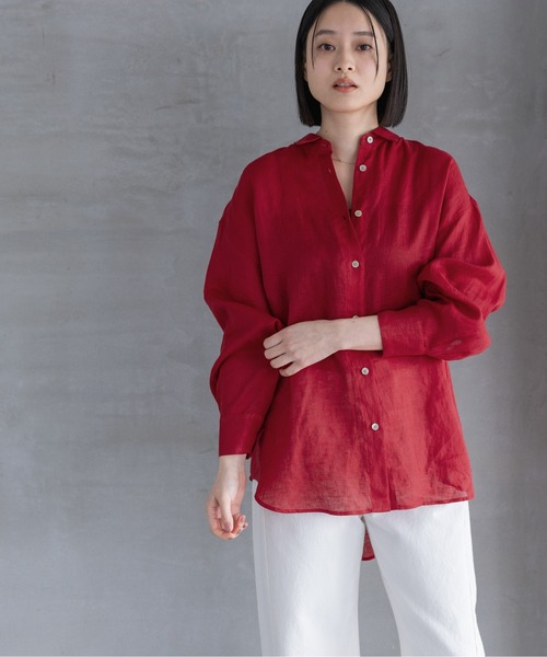 A part by（アパートバイ）の「ルランゼフィールリネンシャツ（シャツ/ブラウス・レディース・ブラウン/ピンク系その他/ライトベージュ/オフホワイト/レッド/ネイビー・FREE）」の6枚目の写真