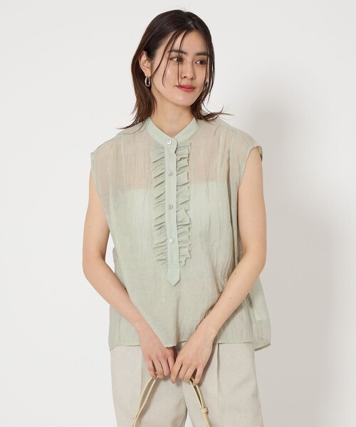 dahl'ia（ダリア）の「【別注】＜dahl'ia＞フリル ブラウス（シャツ/ブラウス・レディース・ダークグレー/ライム・FREE）」の9枚目の写真