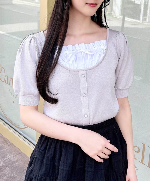 INGNI(イング)の「レイヤード風半袖ニット(ニット/セーター・レディース・ピンク系2/グレー系8/ブラック×ホワイト・M)」の3枚目の写真