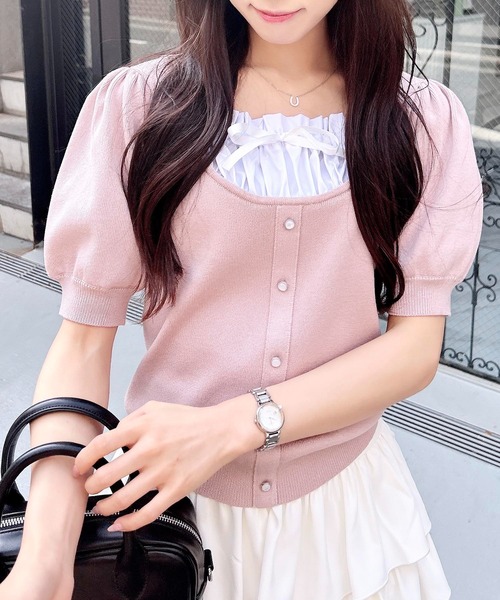 INGNI(イング)の「レイヤード風半袖ニット(ニット/セーター・レディース・ピンク系2/グレー系8/ブラック×ホワイト・M)」の11枚目の写真