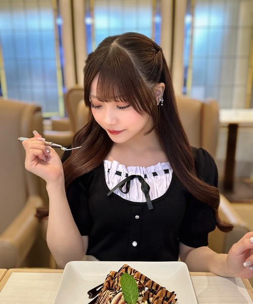 INGNI(イング)の「レイヤード風半袖ニット(ニット/セーター・レディース・ピンク系2/グレー系8/ブラック×ホワイト・M)」の22枚目の写真