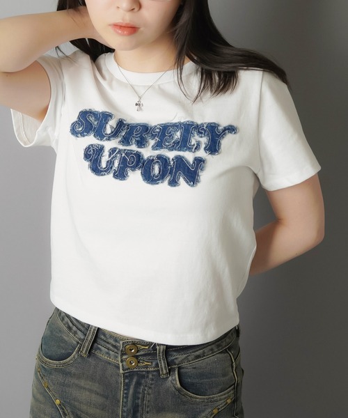 SPINNS（スピンズ）の「半袖ピタTシャツ/デニムワッペン（Tシャツ/カットソー・レディース・カーキ/レッド/オフホワイト/ブラック/ブルー系その他/ホワイト系その他・ONESIZE）」の9枚目の写真