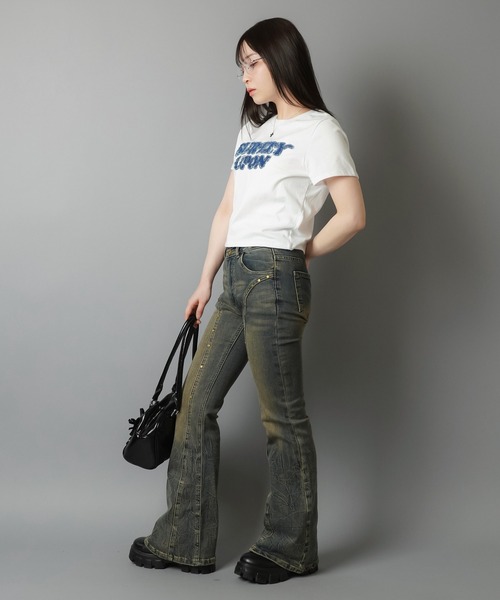 SPINNS（スピンズ）の「半袖ピタTシャツ/デニムワッペン（Tシャツ/カットソー・レディース・カーキ/レッド/オフホワイト/ブラック/ブルー系その他/ホワイト系その他・ONESIZE）」の14枚目の写真